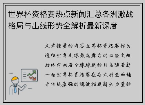 世界杯资格赛热点新闻汇总各洲激战格局与出线形势全解析最新深度